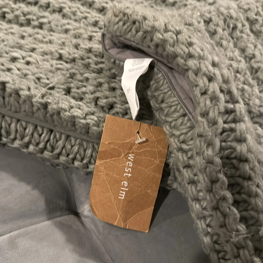 Set of 2 West Elm Chunky Woven Grey Knit Sweater Pillow Cover 20 x 20